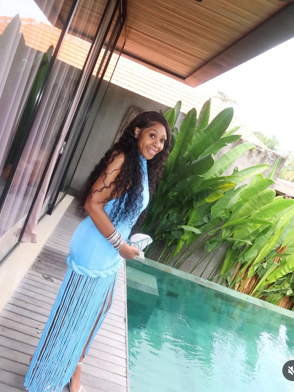 Sleeveless Light Blue Maxi Dress with Fringe Detail